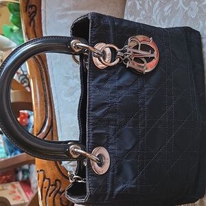 Dior Lady Black Quilted Mini Bag with Silver Accents